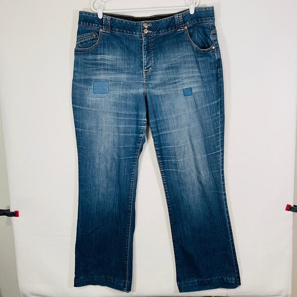 Lane Bryant Wide Leg Bootcut Patchwork Jeans Womens 22 Tall Distressed Whiskered - Picture 1 of 8